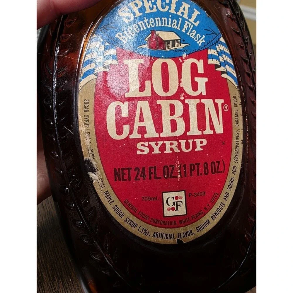 Vintage Log‎ Cabin Syrup Special Bicentennial Flask 1776-1976 Glass Bottle Empty